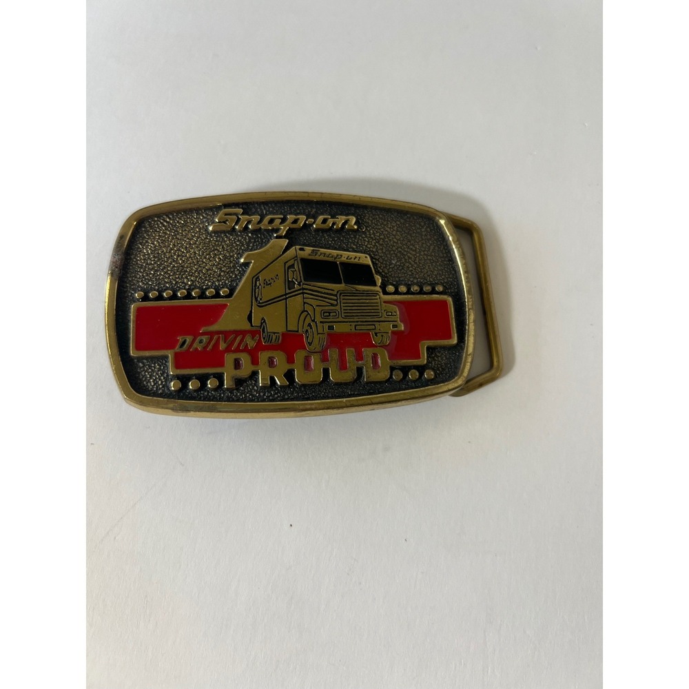 Snap On‎ Drivin Proud Limited Edition Brass Belt Buckle 1989 SSX-1313 USA 3"